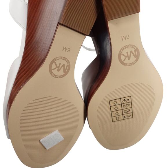 New Michael by Michael Kors Carson Leather Wedge Sandal Heels White Leather Sz 6 - Picture 8 of 9
